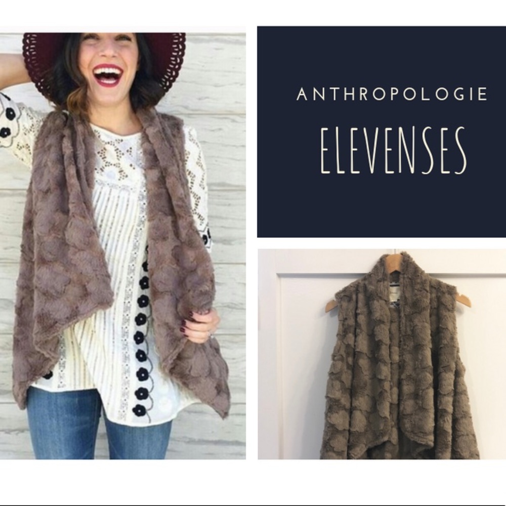 Anthropologie Elevenses Taupe Faux Fur Vest Small